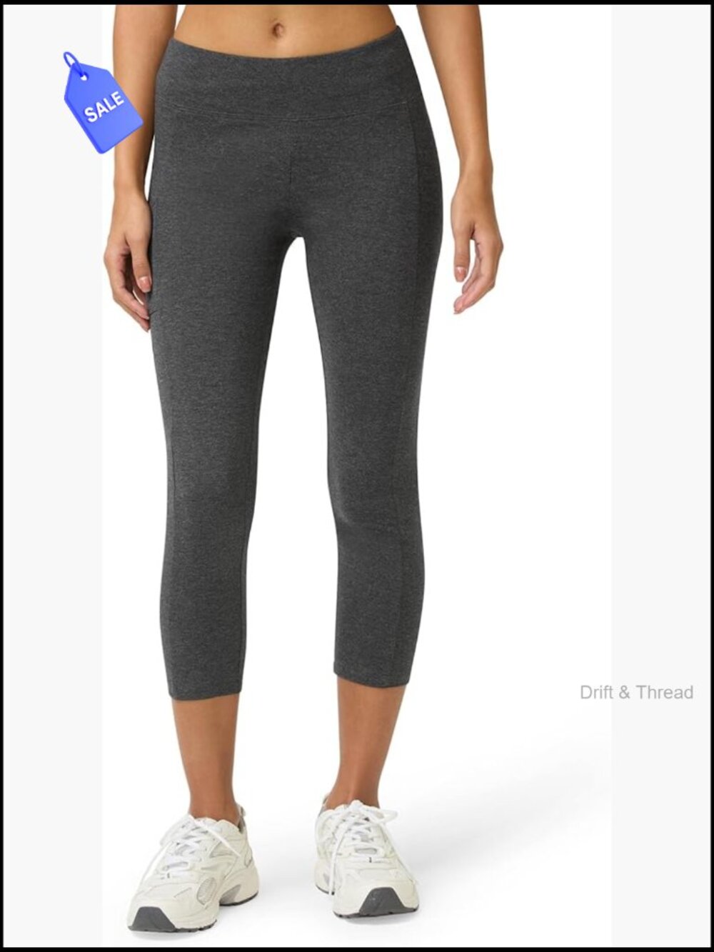 Cotton Capri Leggings with Pockets High Rise Fitted Pull On